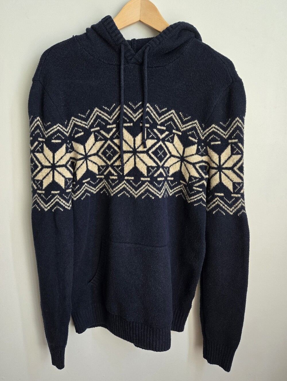 OLD NAVY Men's Navy Hooded Knit Sweater with Cream Fair Isle Pattern